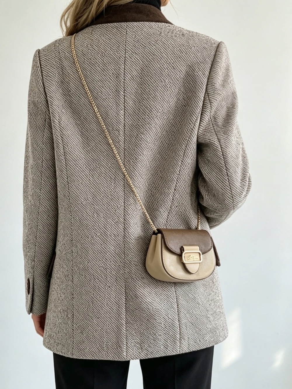 Classic Herringbone Print Open Front Blazer Jacket - Picture 3 of 5